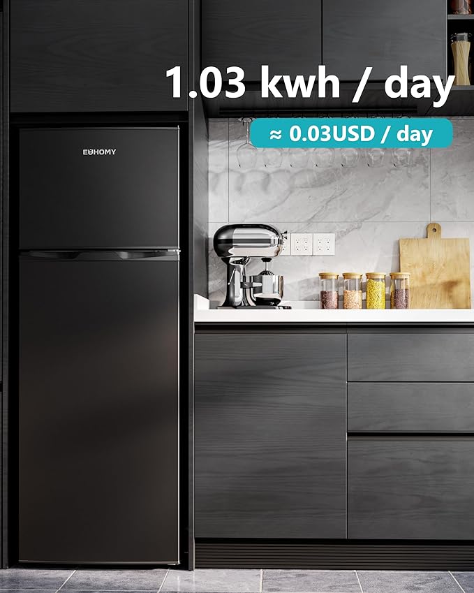EUHOMY 7.4 Cu.Ft. Refrigerator with Freezer, 2 Door Fridge, Large Capacity,Adjustable Thermostat, Refrigerator for Kitchen/Dorm/Apartment/Garage - Food Storage or Cooling drinks, Black