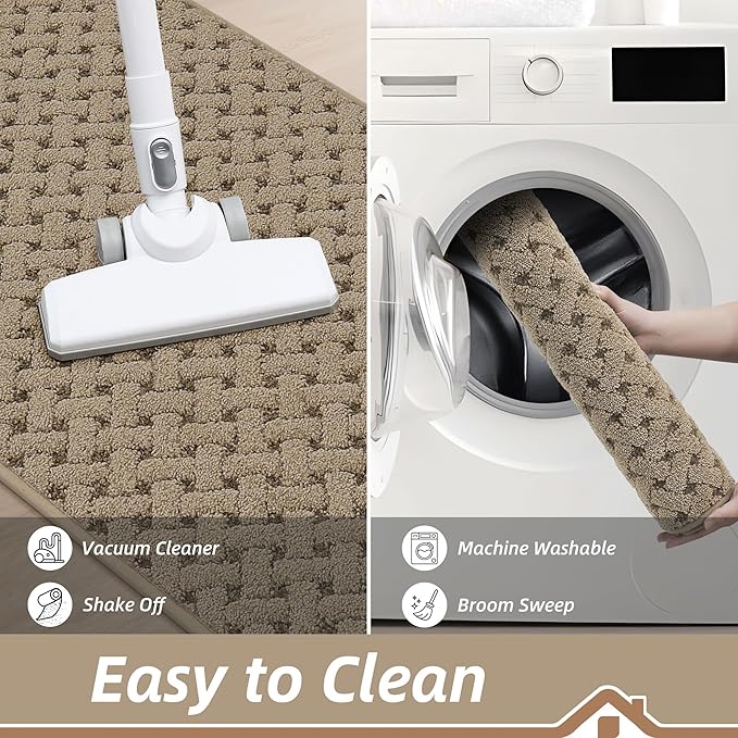 BEQHAUSE Dirt Trapper Door Mat Non-Slip Entryway Rugs Stain Resistant Absorbent Dog Doormats Woven-Look Washable Welcome Floor Doormat for Front Back Door, Muddy Wet Shoes & Paws, 24" x 36", Beige