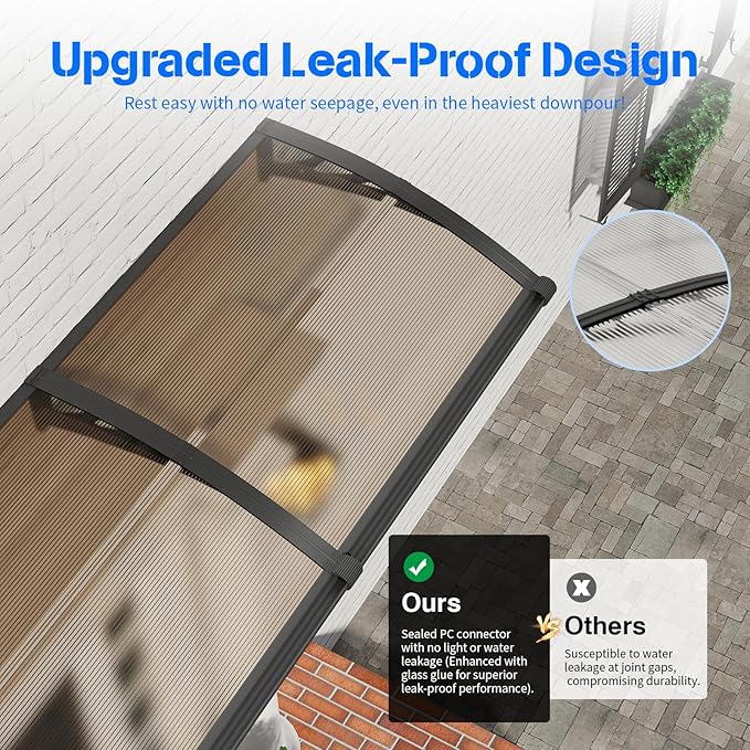 Awning for Door Entrance with Drainage Sink,32x120 Inch Awnings for Doors,Window Canopy Exterior with Plastic Steel Bracket,Polycarbonate Cover,UV,Rain,Snow Protection for House,Porch,Patio,Deck