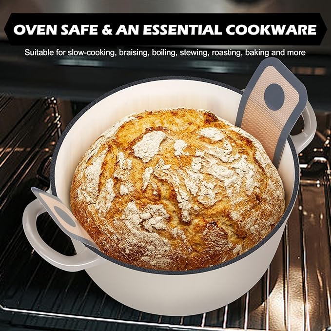 TeamFar 5Qt Dutch Oven, Enameled Cast Iron Dutch Oven with Lid & Dual Handles for Cooking Baking Braising Simmering, Healthy & Sturdy, Oven & Various Stovetops Safe, Non-stick & Easy Clean - Khaki
