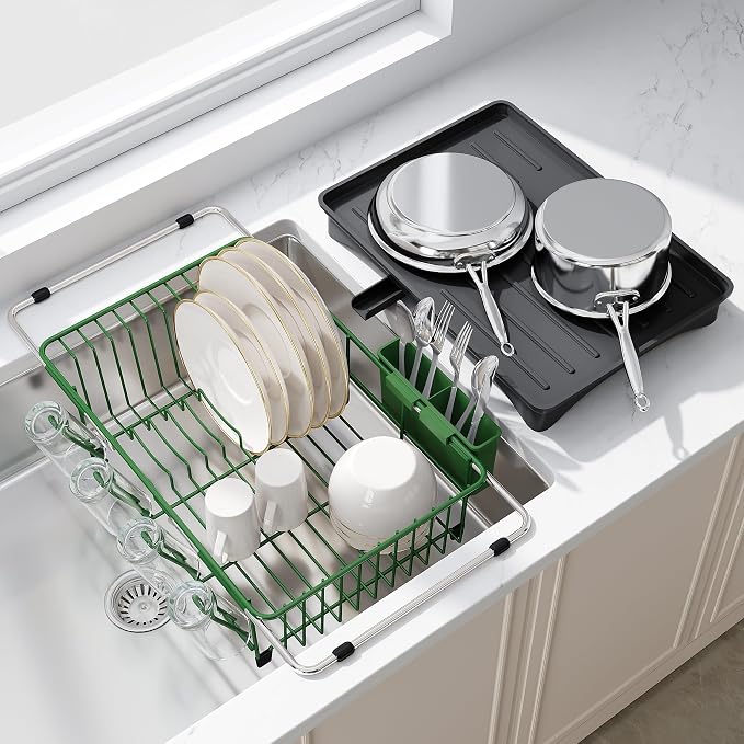 JASIWAY Green Dish Drying Rack in Sink by JASIWAY