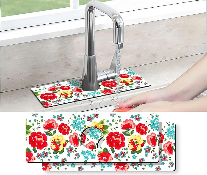 Kitchen Sink Splash Guard Faucet Mat -2 PC Super Absorbent Fast Drying Mat Sink by THIDEAPE