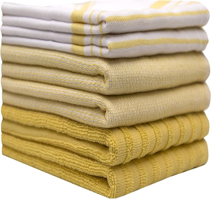 Premium Kitchen Towels 6 Pack 100% Cotton 20"x28" Dish Towels Yellow Stripe - Image 2