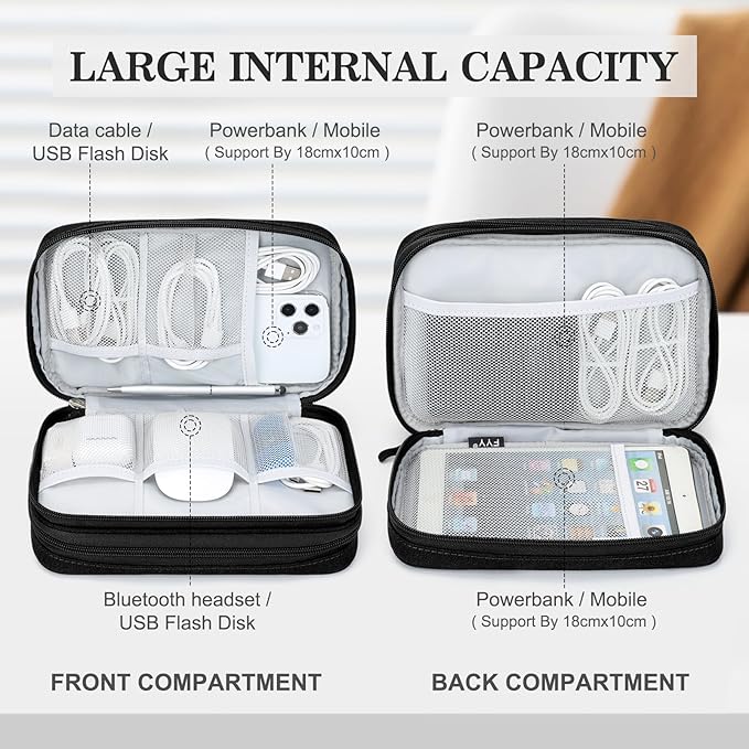 FYY Electronic Organizer, Travel Tech Pouch Bag, Waterproof, Double Layers - Image 3