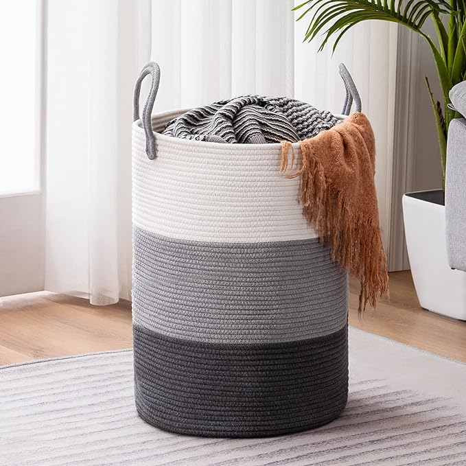 YOUDENOVA Cotton Rope Laundry Hamper Basket, 58L Blanket Basket by YOUDENOVA