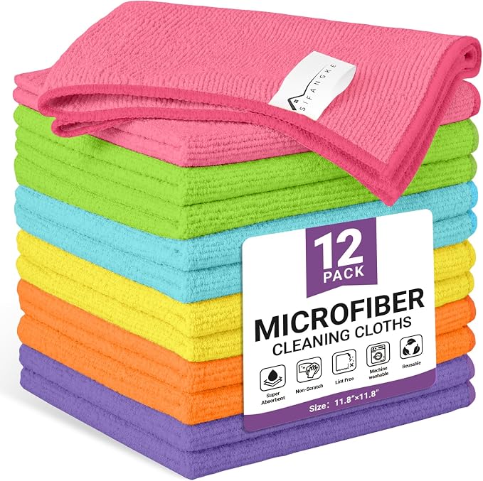 12 Pack Microfiber Cleaning Cloth, 6 Assorted Colors Cleaning Rags by Unknown