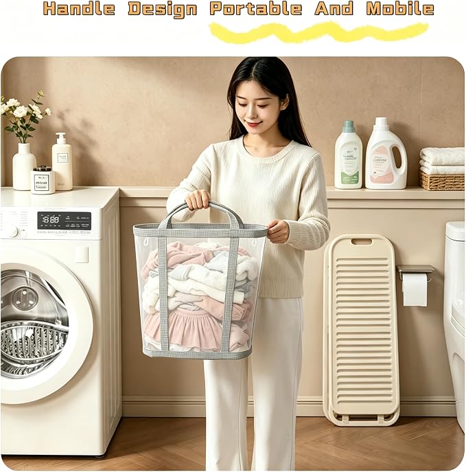 Wall-Mounted Foldable Laundry Basket, Collapsible Mesh Laundry Hamper - Image 3
