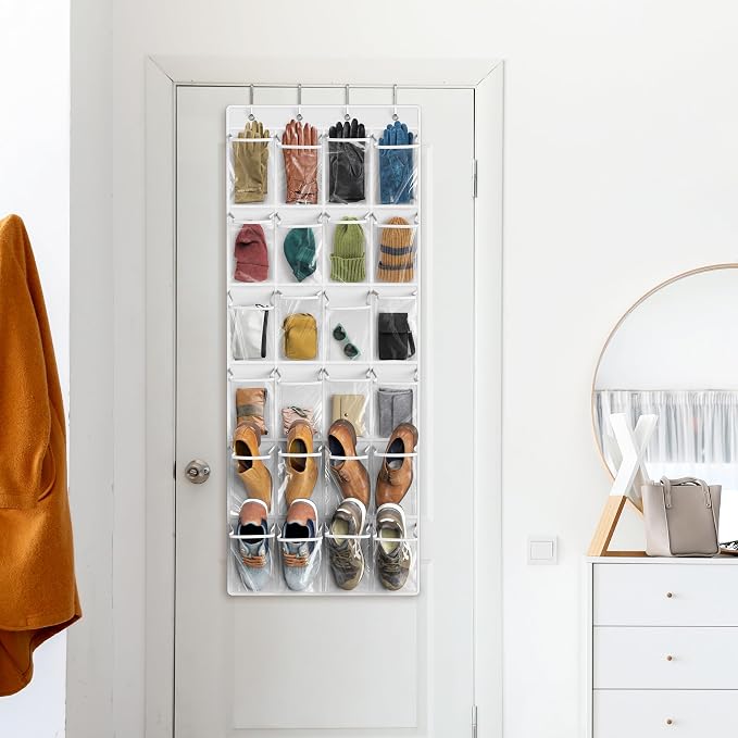 Simple Houseware 24 Pockets Large Clear Over the Door Shoe Organizer, 4 Durable - Image 8