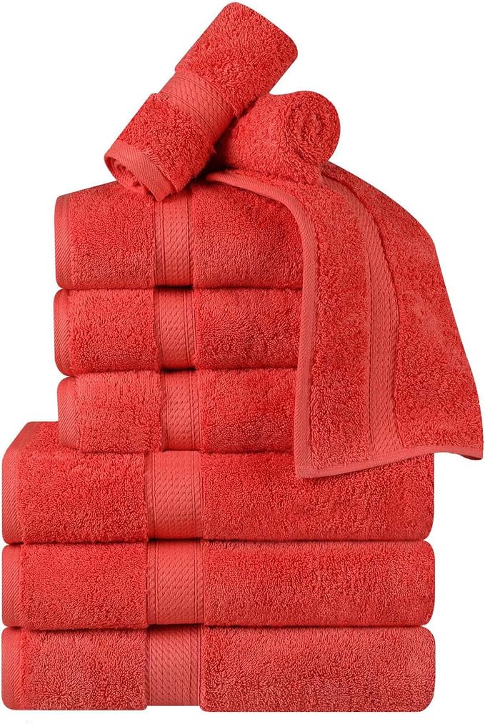 Superior Egyptian Cotton 800 GSM Plush & Absorbent, 9 Piece Set, Coral | Quick - Image 2