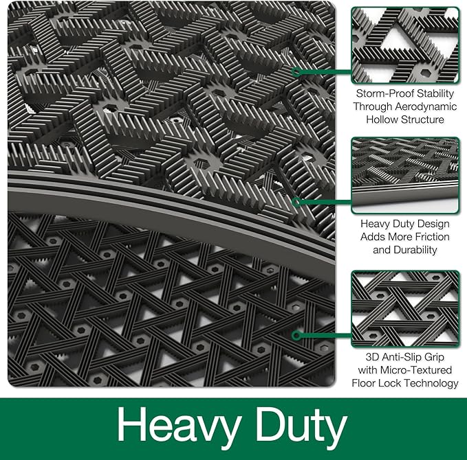 LUMI Outdoor Doormat 24x36, Front Door Mat Outside Entrance, Heavy Duty Rubber Welcome Exterior Door Mat Non Slip Waterproof, Outdoor Rubber Mats with Drainage Holes, Easy Clean Entryway Mats, Grey