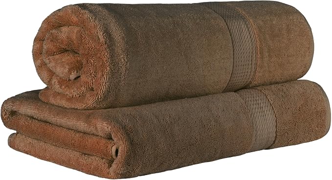 SUPERIOR Egyptian Cotton Pile Plush Bath Sheet, 2 Piece Set, Chocolate | Highly by SUPERIOR