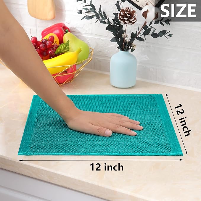 Homaxy 100% Cotton Waffle Weave Kitchen Dish Cloths 6-Pack, Teal | 12 x 12 - Image 5