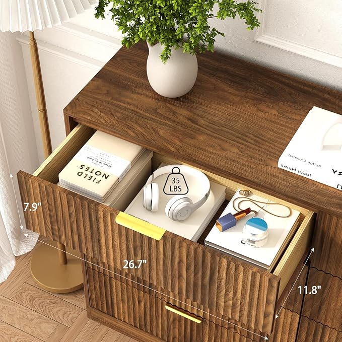 8 Drawer Dresser for Bedroom, Modern Fluted Double Dresser, 55" Wide Chest of Dressers, Mid Century Wooden Beside Table for Closet, Living Room and Entryway, Natural