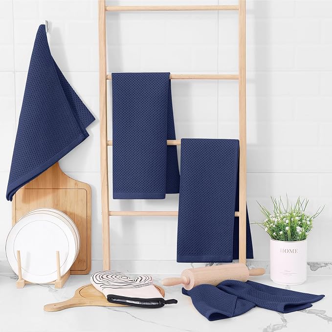 Homaxy 100% Cotton Waffle Weave Kitchen Dish Towels 6-Pack, Dark Navy | 13 x 28 - Image 6