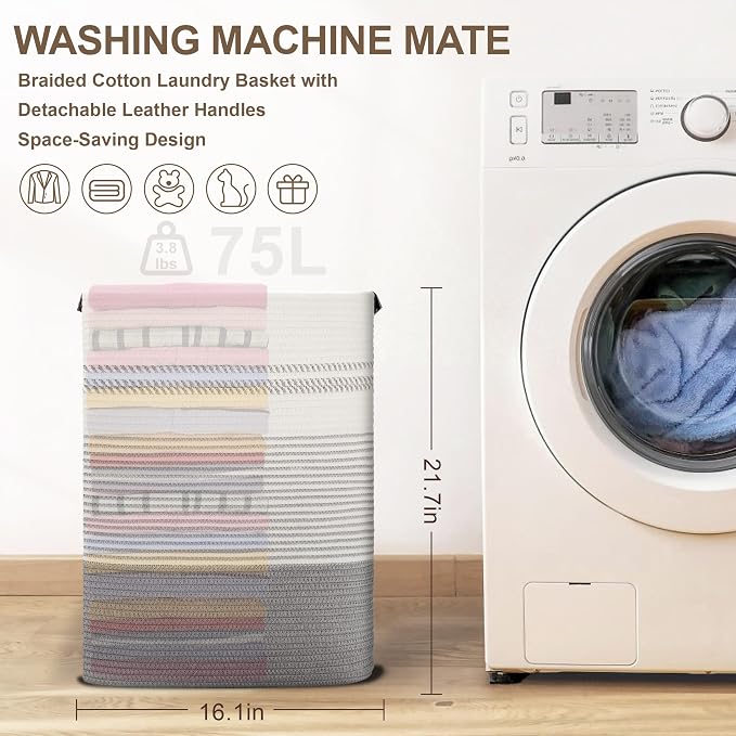 75L Tall Woven Laundry Basket Hamper - Image 7