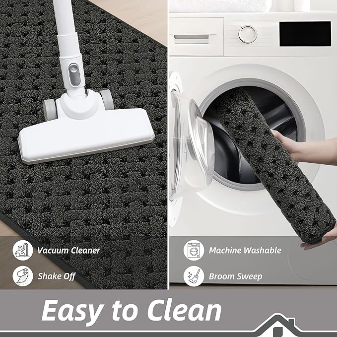 BEQHAUSE Dirt Trapper Door Mat Non-Slip Entryway Rugs Stain Resistant Absorbent Dog Doormats Woven-Look Washable Welcome Floor Doormat For Front Back Door, Muddy Wet Shoes & Paws, 32" x 48", Dark Grey