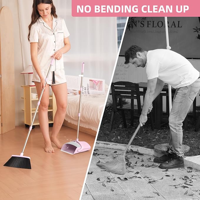 Pink Broom and Dustpan Set for Home, 52-in Long Handle Broom - Image 6