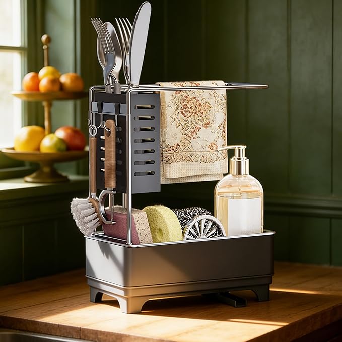 MOUKABAL 2-Tier Sponge Holder for Kitchen Sink, Sink Caddy Organizer Grey by MOUKABALGREATHELPER