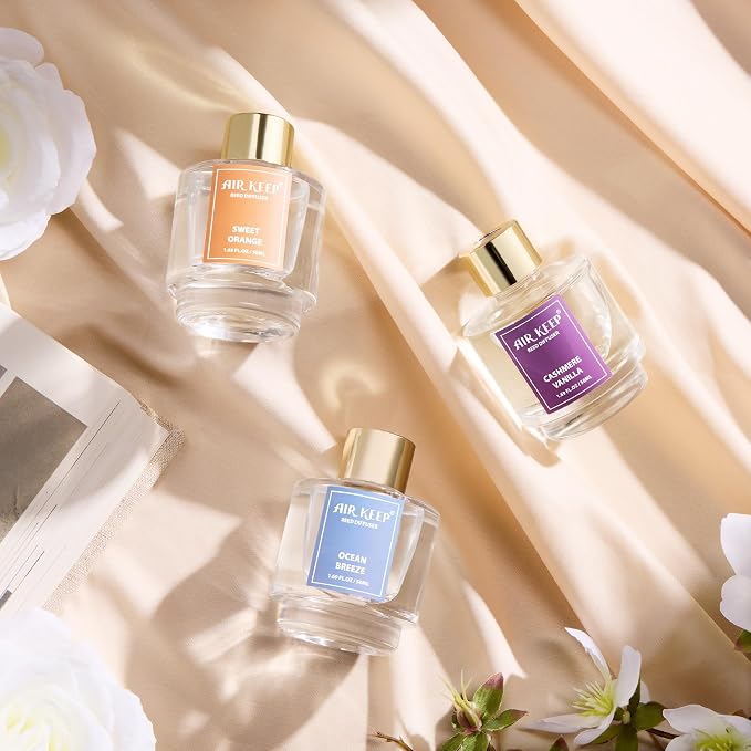 Reed Diffuser Set of 3, Ocean Breeze Sweet Orange Cashmere Vanilla Oil Reed - Image 3