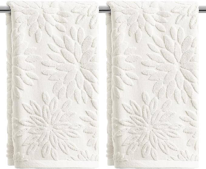 Artoid Mode 2 Pcs White 3D Dahlia Floral Jacquard Hand Towels by ArtoidMode