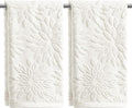 Artoid Mode 2 Pcs White 3D Dahlia Floral Jacquard Hand Towels by ArtoidMode