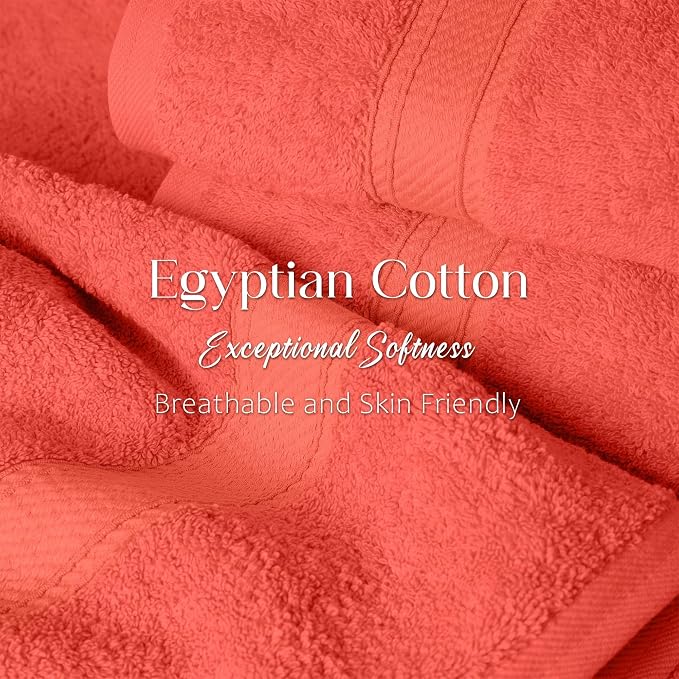 SUPERIOR Egyptian Cotton Ultra Plush & Absorbent, 3 Piece Set, Coral | Quick Dry - Image 4