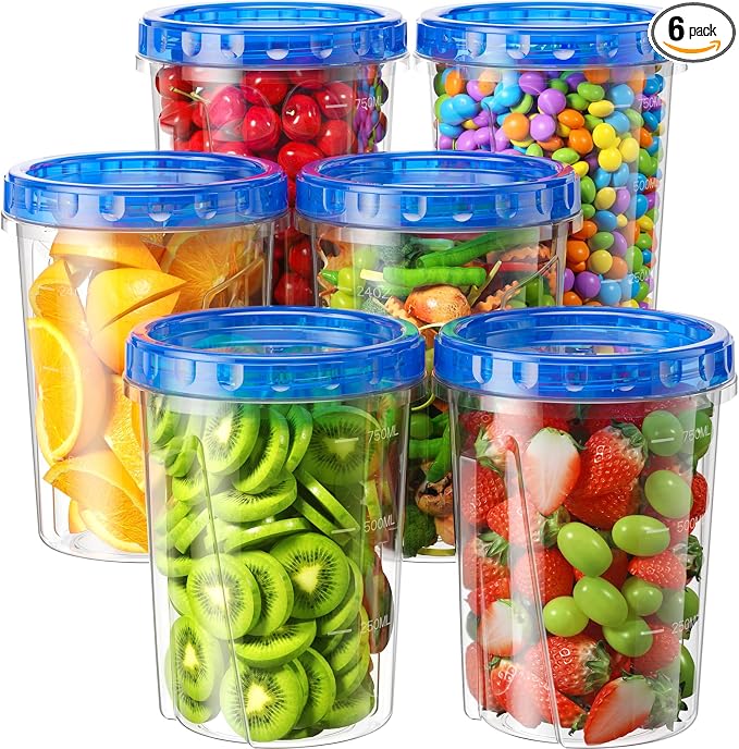 BiuLeon 6 Pack-33oz Freezer Storage Containers, Plastic Food Storage Containers by Unknown