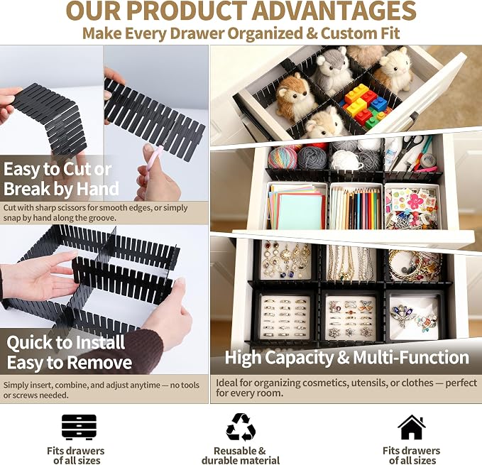 Adjustable Drawer Dividers, Cut-to-Fit DIY Organizers, Clothes and Dresses in - Image 5