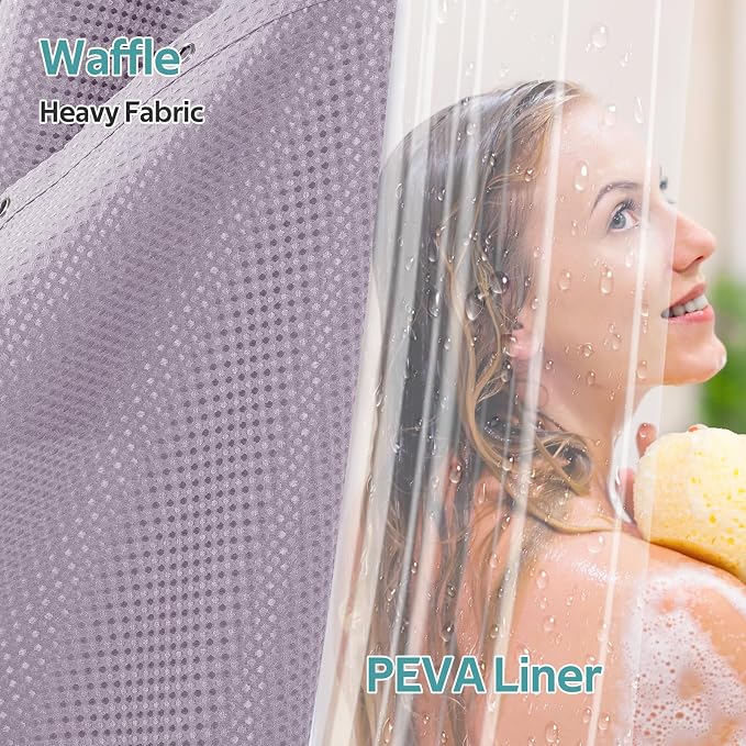 Vipfree 3 in 1 Shower Curtain Set, Waffle Shower Curtain and Liner Set - Image 2