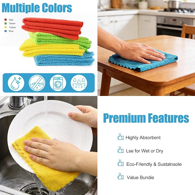 Puomue Microfiber Cleaning Cloth, 24 Pack Highly Absorbent Cleaning Rags - Image 6