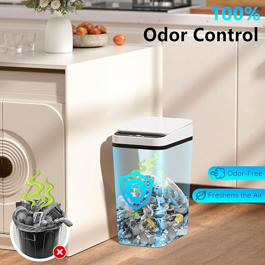 Bathroom Small Trash Can with Lid, Automatic Garbage Can, 2.6 Gallon | 3 Pack - Image 6