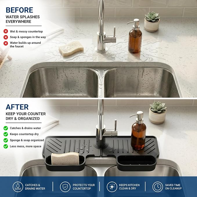 Silicone Faucet Splash Guard Mat 2 Pack – Single Hole, Hand Wash or Dishwasher - Image 4