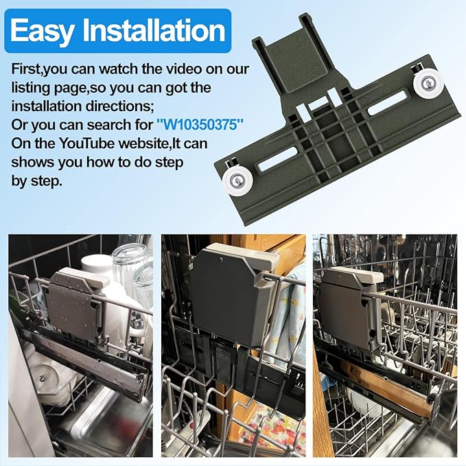 (12 Packs) Upgraded W10350375 Dishwasher Parts for Whirlpool Dishwasher Top Rack Parts WDT730PAHZ0 Upper Rack Parts With W10195372 W10195372 Dishwasher Adjuster Housing,For Kenmore Dishwasher Parts