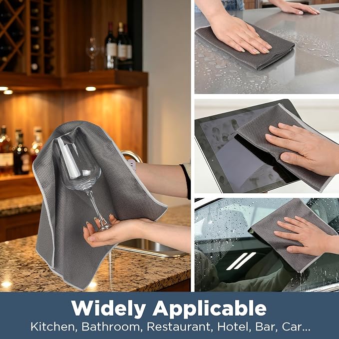 SINLAND Microfiber Glass Cleaning Cloth Streak Free Magic Towels Grey - Image 7