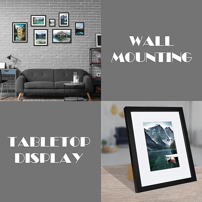 8x11 Picture Frame with Real Glass - Display Pictures 6x9 with Mat or 8 x 11 without Mat, Photo Frame for Wall or Table Top Display(Black, 3 Pack)