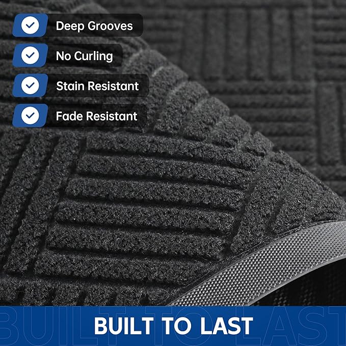 Durable Indoor Outdoor Door Mat, 4' x 6' Heavy Duty Front Door Mat for Entryway, Non-Slip Backing, Stain and Fade Resistant, Absorbent Commercial Floor Mat for High Traffic Area, Black