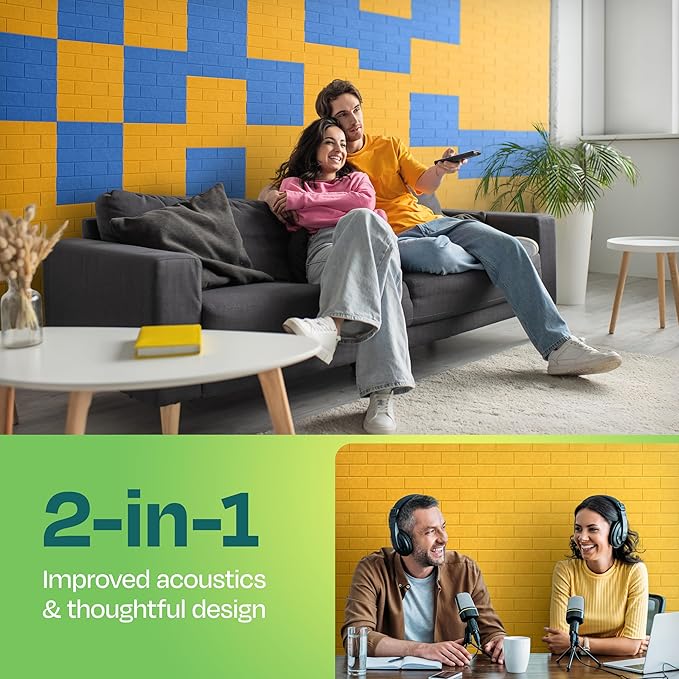 Acoustic Panels 18-Pack Soundproof Wall Panels 12"X12"X0.4" Brick Style Sound Panels Premium Sound Dampening Panels Easy Self Adhesive Installation - [Yellow Orange Gold]