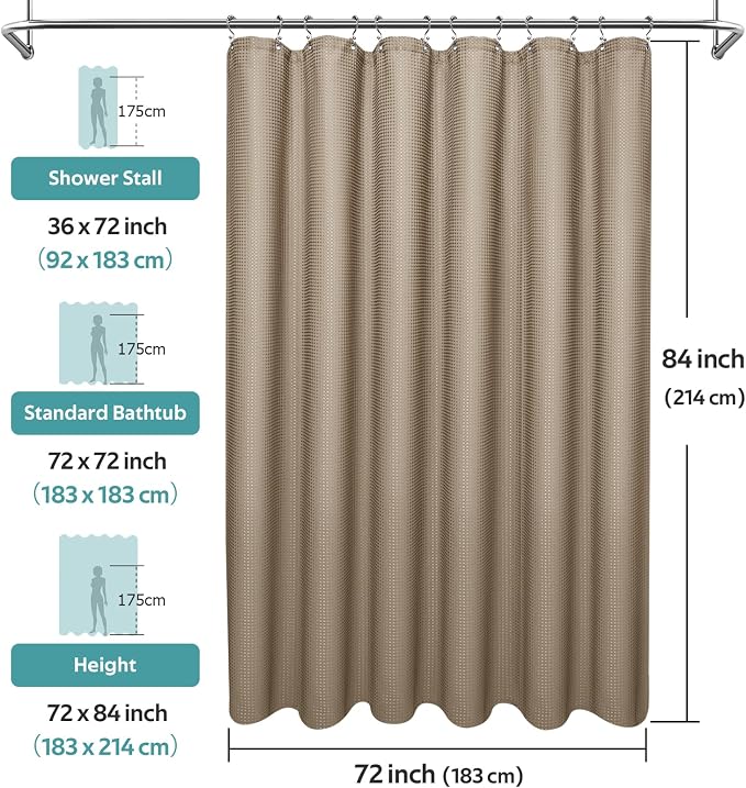 Vipfree 3 in 1 Shower Curtain Set, Waffle Shower Curtain and Liner Set - Image 6