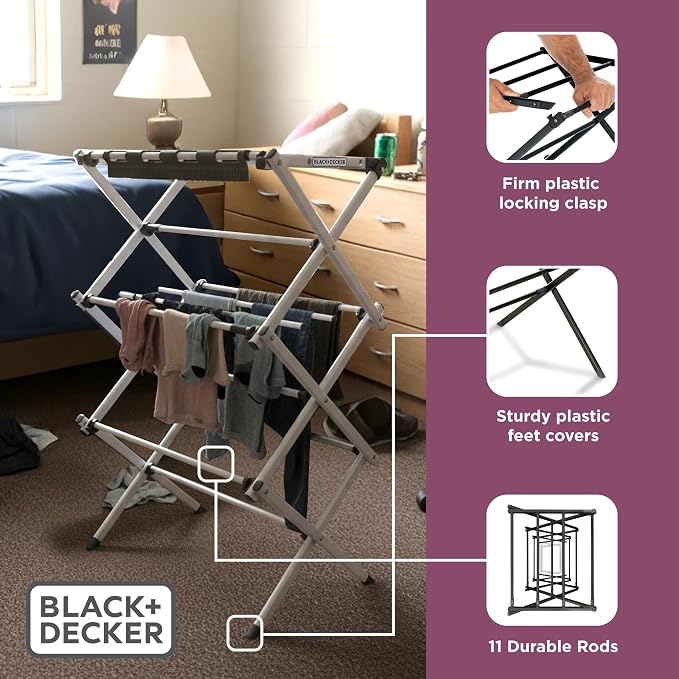 BLACK+DECKER Space Saving 3-Tier Expandable Clothes Drying Rack, Foldable - Image 6