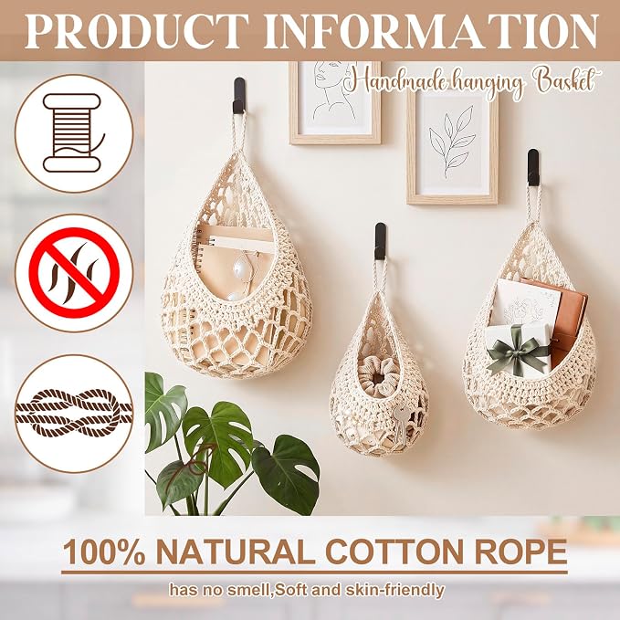 Honeydak 3 Hanging Baskets, Cotton Rope - Image 4