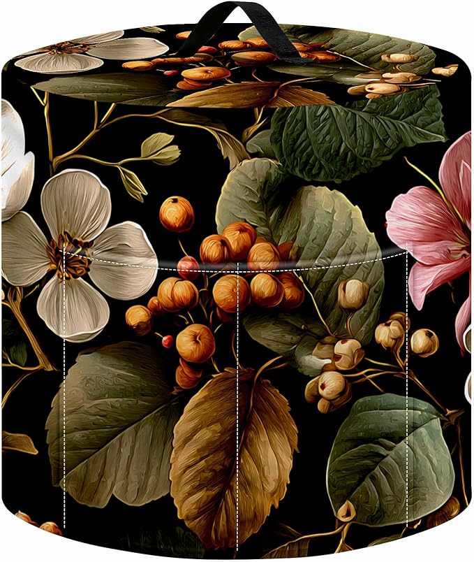 Kitchen Appliance Accessories Dust Cover for 3-6-8 Quart Instant Pot, Pressure Cooker, Air Fryer & Crock Pot,Decorative Appliance Cloth Cover with Top Handle & Storage Pockets (White flower, 8 Quart)