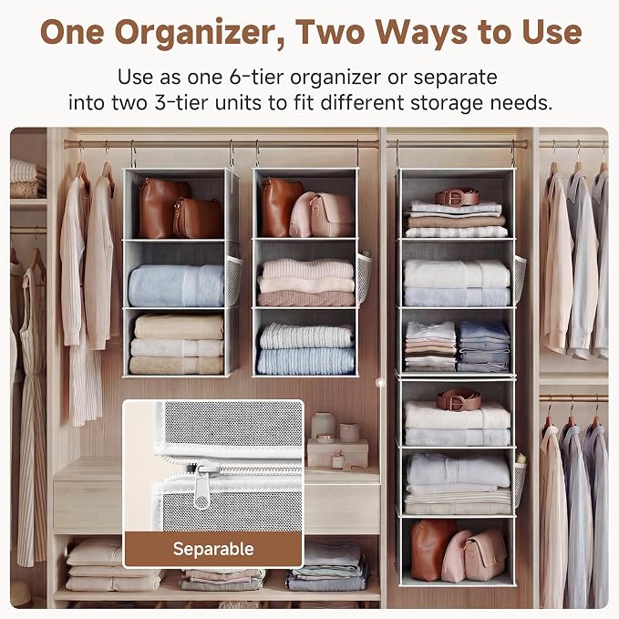 StorageWorks 6-Shelf Closet Organizers, Two 3-Shelf Separable Hanging Shelves - Image 3