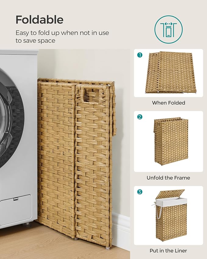 SONGMICS Laundry Hamper with Lid, 14.5 Gal Synthetic Rattan - Image 6