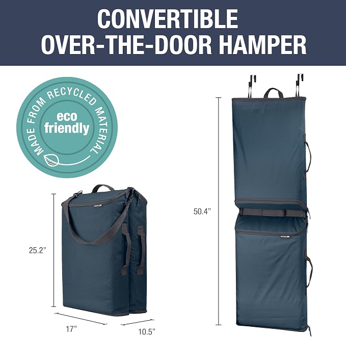 CleverMade Over-the-Door Double Laundry Hamper, 43L Laundry Organizer Ocean - Image 2