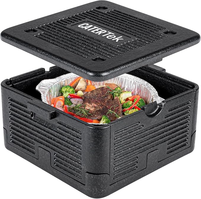 Restaurantware-Cater Tek 14 Quart Catering Hot Box, 1 Top Load Insulated Food Pan Carrier - Holds 1 Full Size 8” Deep Pan, Collapsible, Black EPP Plastic Food Box With Handles, Portable, For Buffet