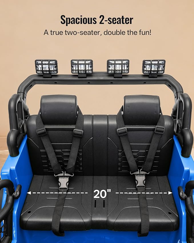 2 Seater Ride on Car Toy, 12V Electric Car for Kids 4-8 with Remote Control, Capacity 110 lb, LED Light - Blue
