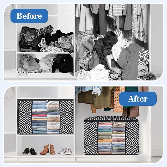 100L 6 Pack Storage Bags, Foldable Clothes Bins - Image 4