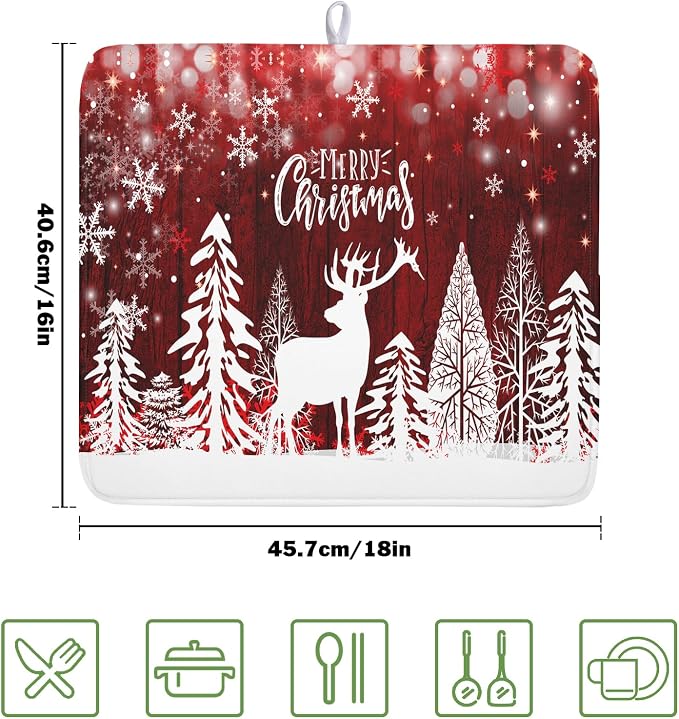 Christmas Dish Drying Mats for Kitchen Counter 16x18 Inch Merry Christmas Happy - Image 2