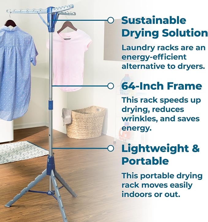 Honey-Can-Do 64-Inch Steel Tripod Clothes Drying Rack, Foldable Collapsible - Image 5
