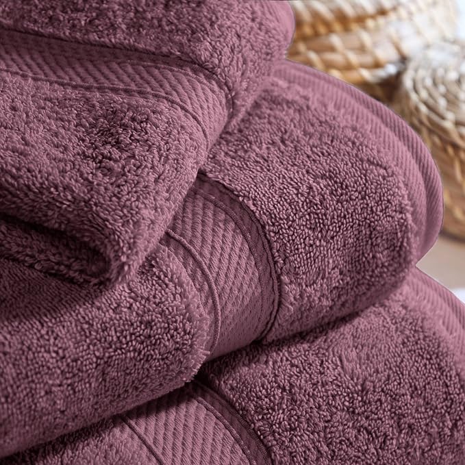 SUPERIOR Egyptian Cotton Ultra Plush & Absorbent, 3 Piece Set, Plum | Quick Dry - Image 7